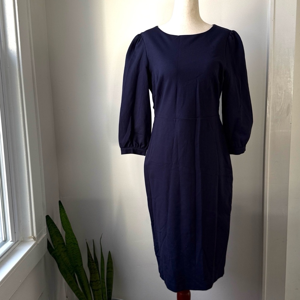 Boden Petite Classic Navy Dress Size 8 Cotton Knit Knee length Business